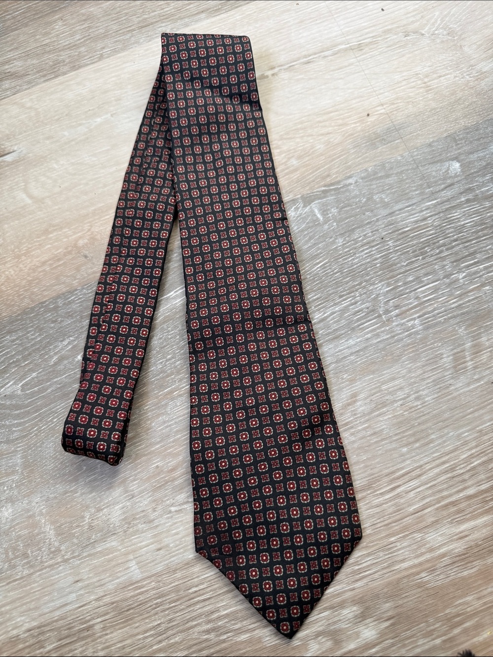 Mario Valentino Black Tie with Red Geometric Motif